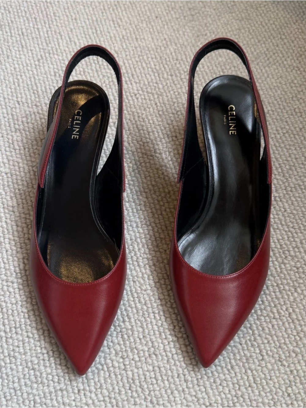 Celine Burgundy Leather Pointed Slingback Mules